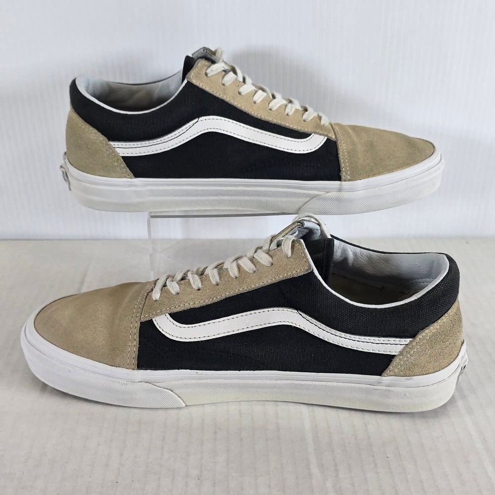 Vans Old Skool Mens 9.5/Women 11 Black Tan Suede Canvas Low Top Skate Shoes